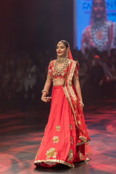 Majestic Rose Red Bridal Lehenga Set