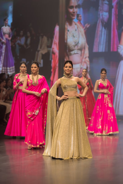 Shimmer Gold Lehenga with Cape Blouse