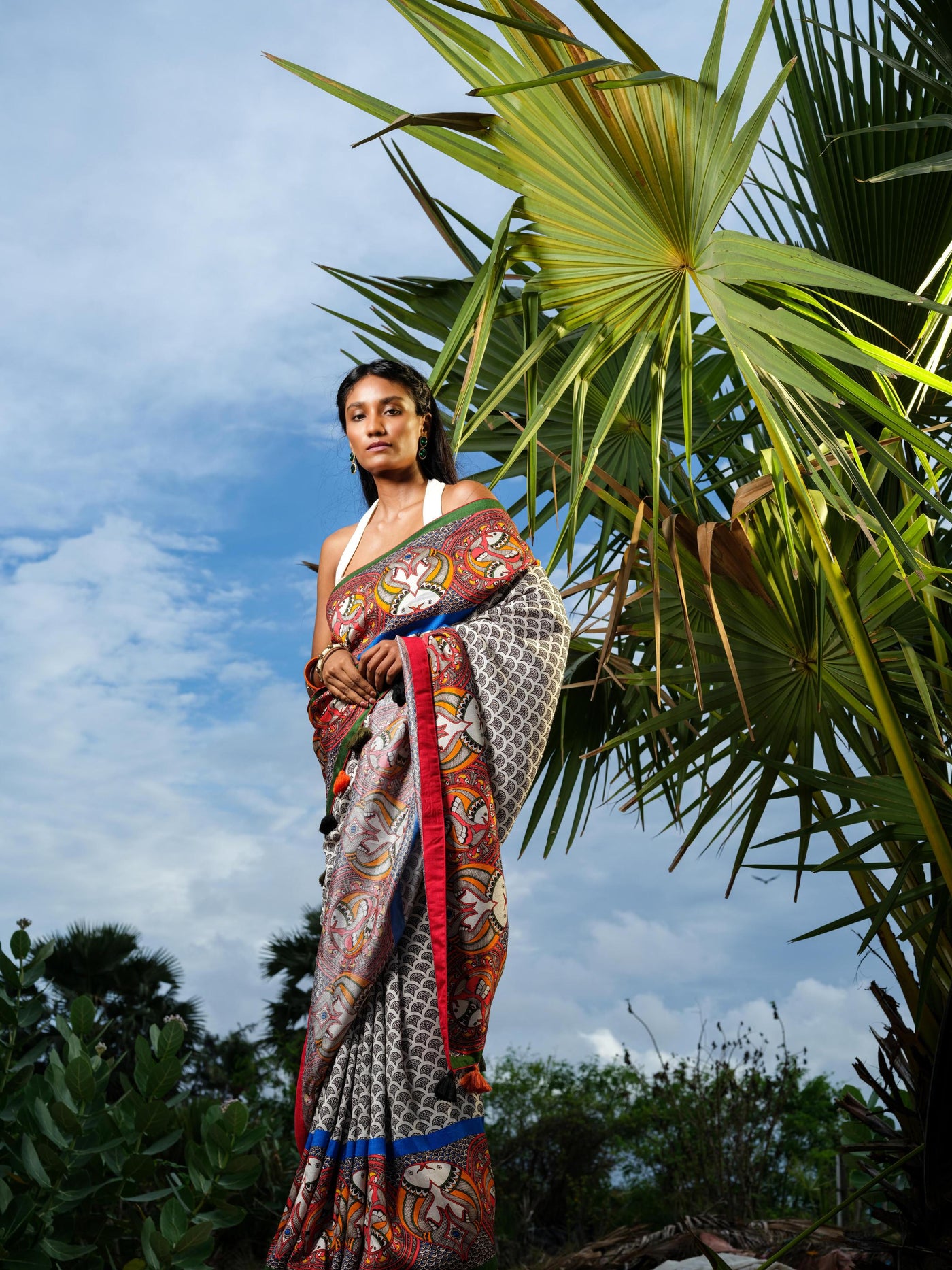 White Fish Madhubani Saree