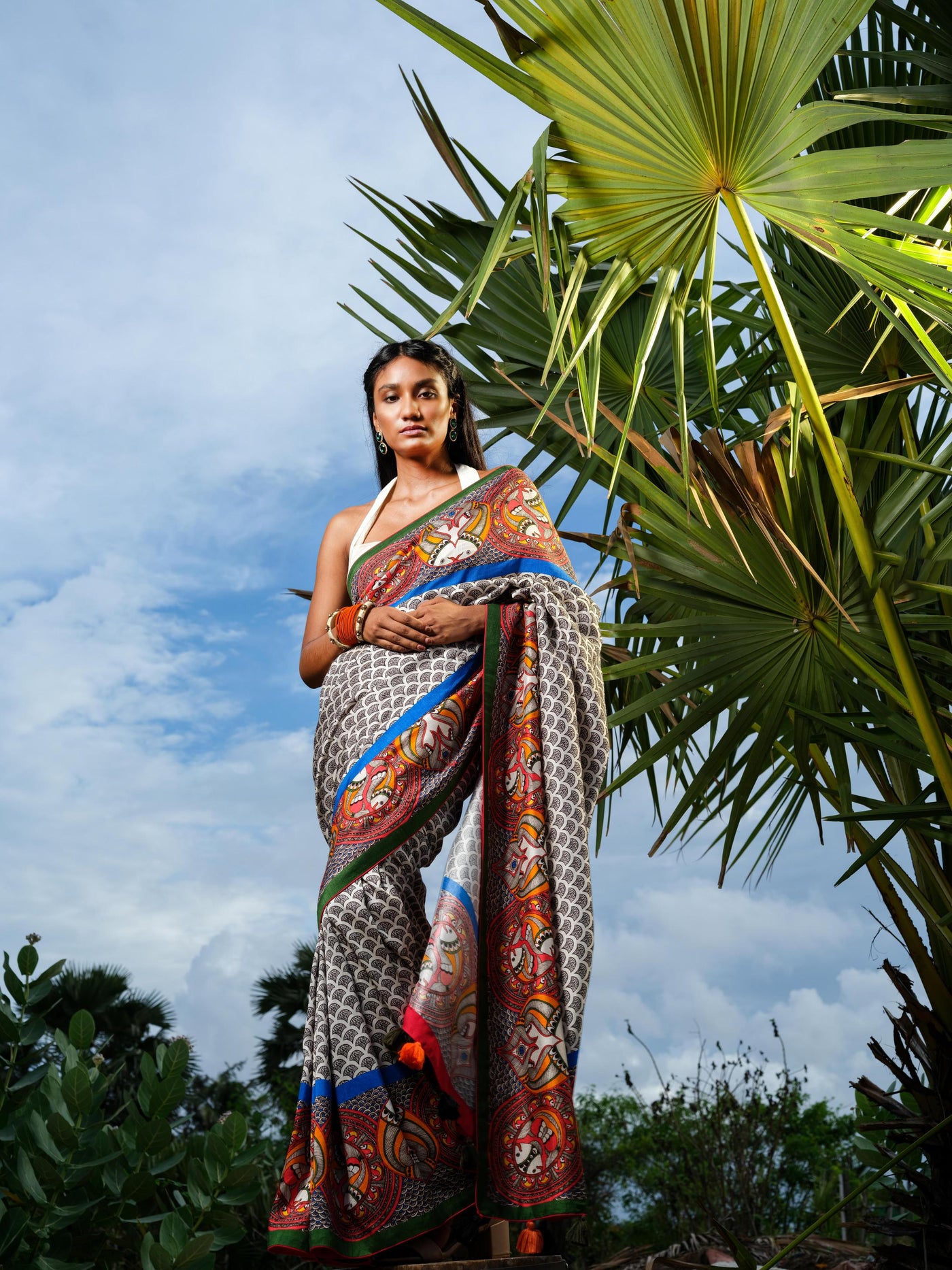 White Fish Madhubani Saree