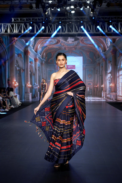 Majestic Kilim Stripes Saree Set