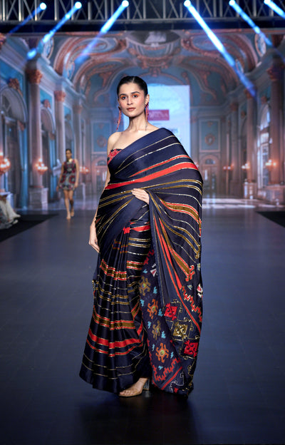 Majestic Kilim Stripes Saree Set