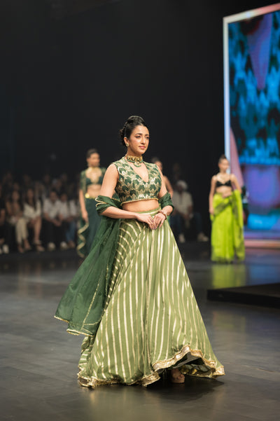 Sap Green Stripes Lehenga Set