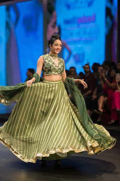 Sap Green Stripes Lehenga Set