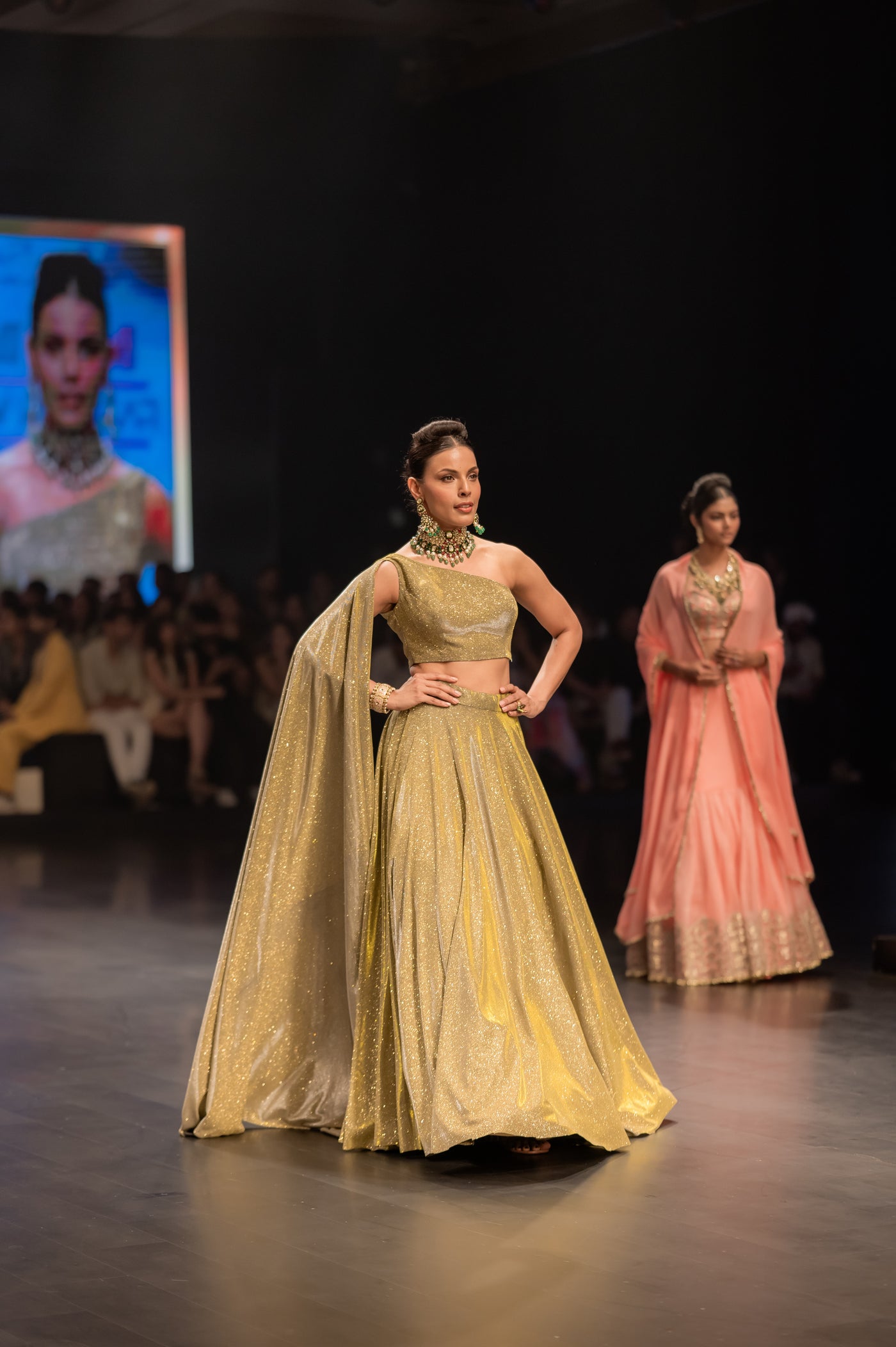 Shimmer Gold Lehenga with Cape Blouse