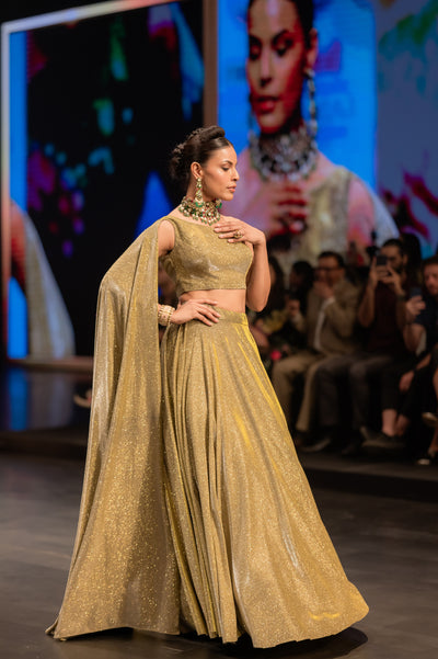 Shimmer Gold Lehenga with Cape Blouse