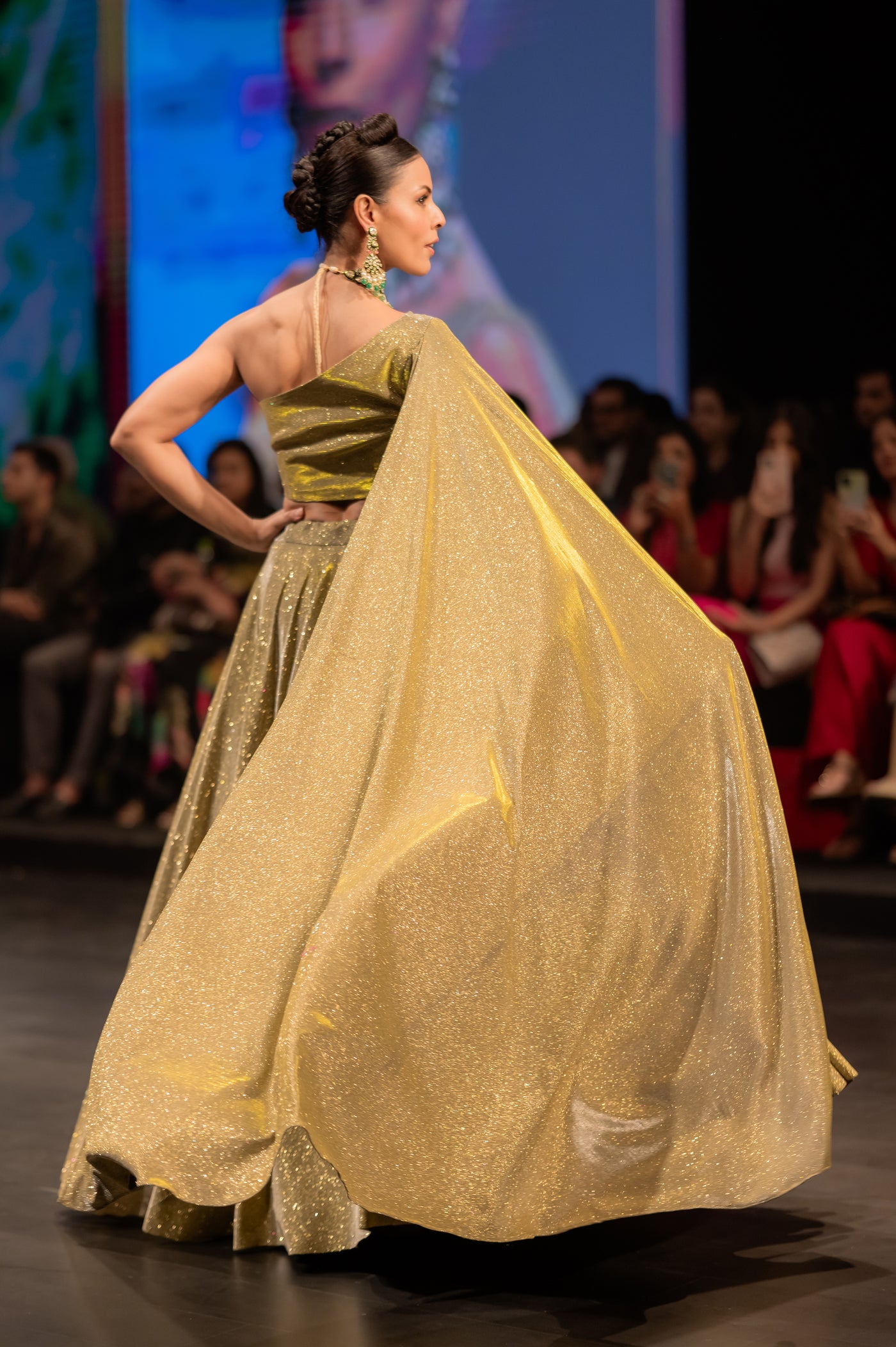 Shimmer Gold Lehenga with Cape Blouse