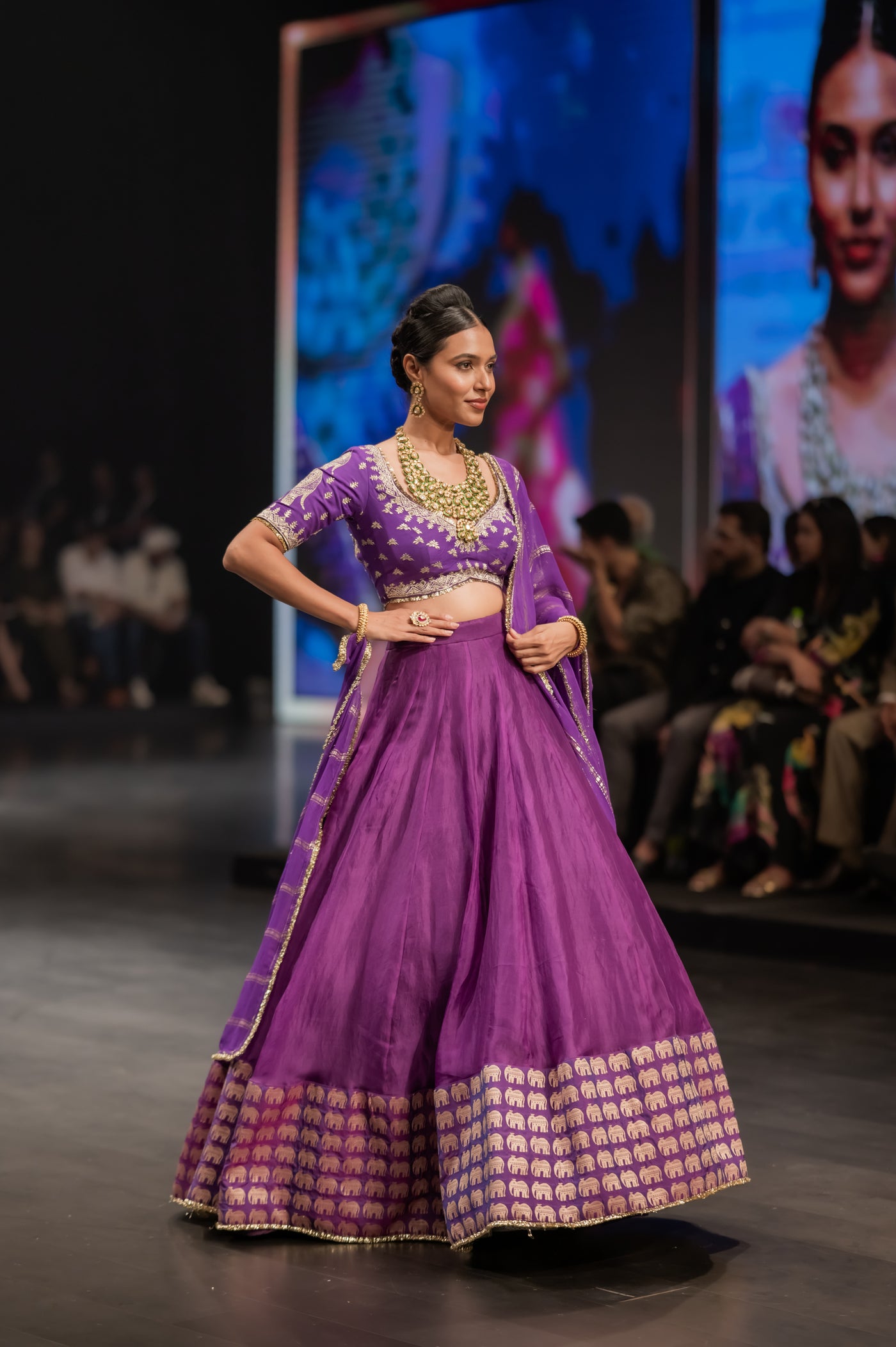 Elephant Border Purple Lehenga Set