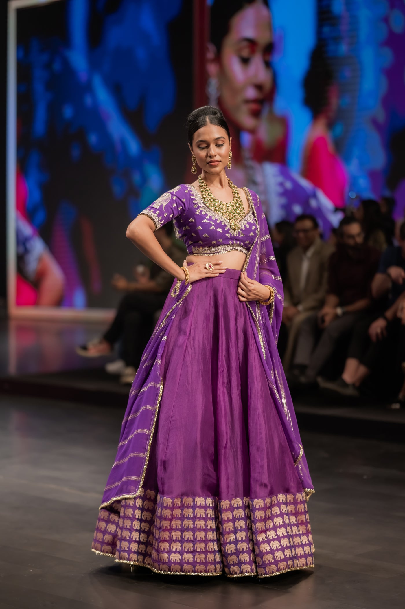 Elephant Border Purple Lehenga Set