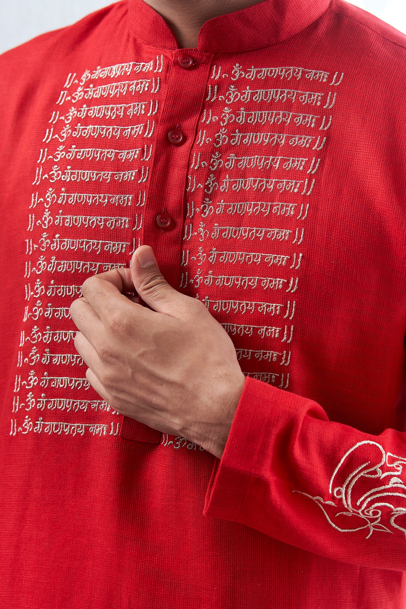 Red Scripture Embroidery Kurta