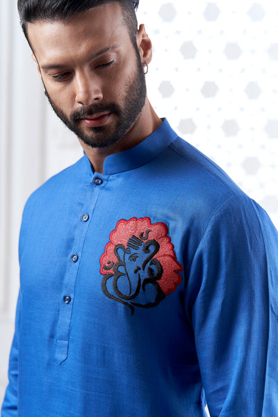 Proud Dark Blue Ganesha Embroidery Kurta