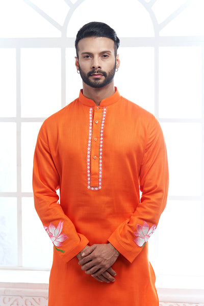 Orange Lotus Embroidery Kurta