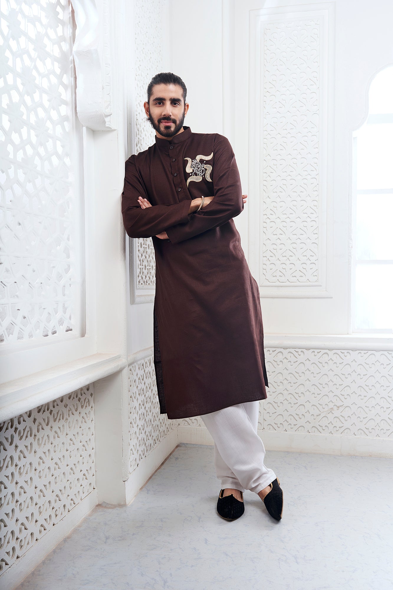 Dark Brown Ganesha Embroidery Kurta