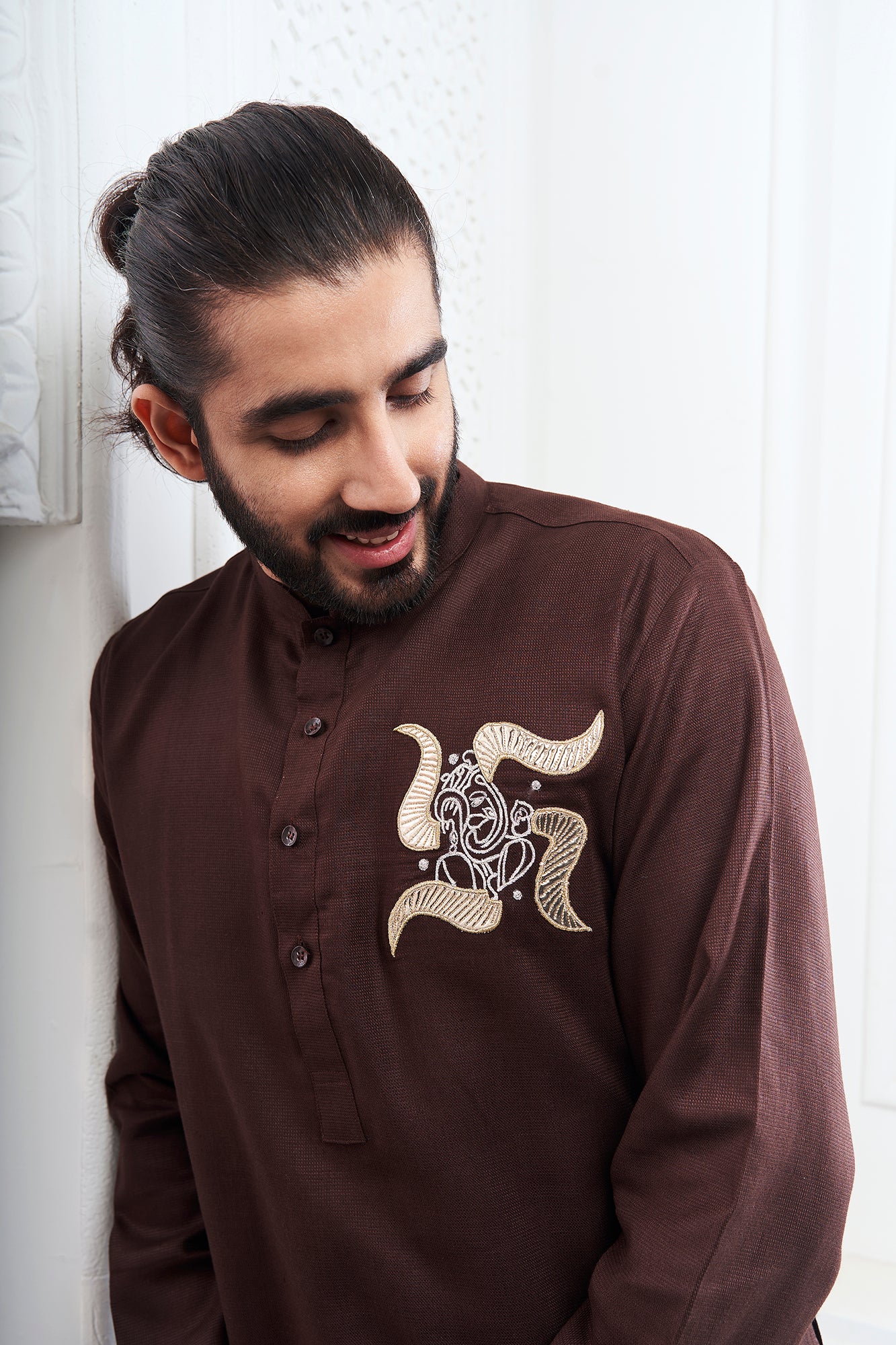 Dark Brown Ganesha Embroidery Kurta