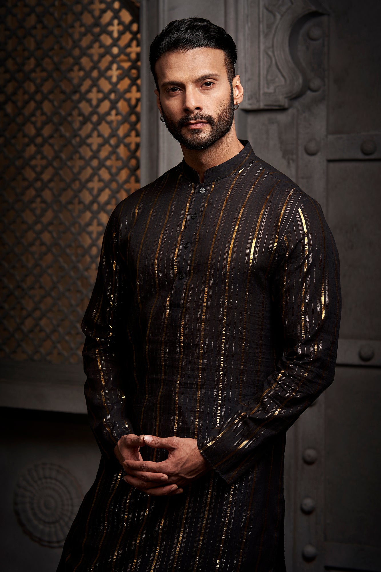 The Black Stripes Weave Kurta