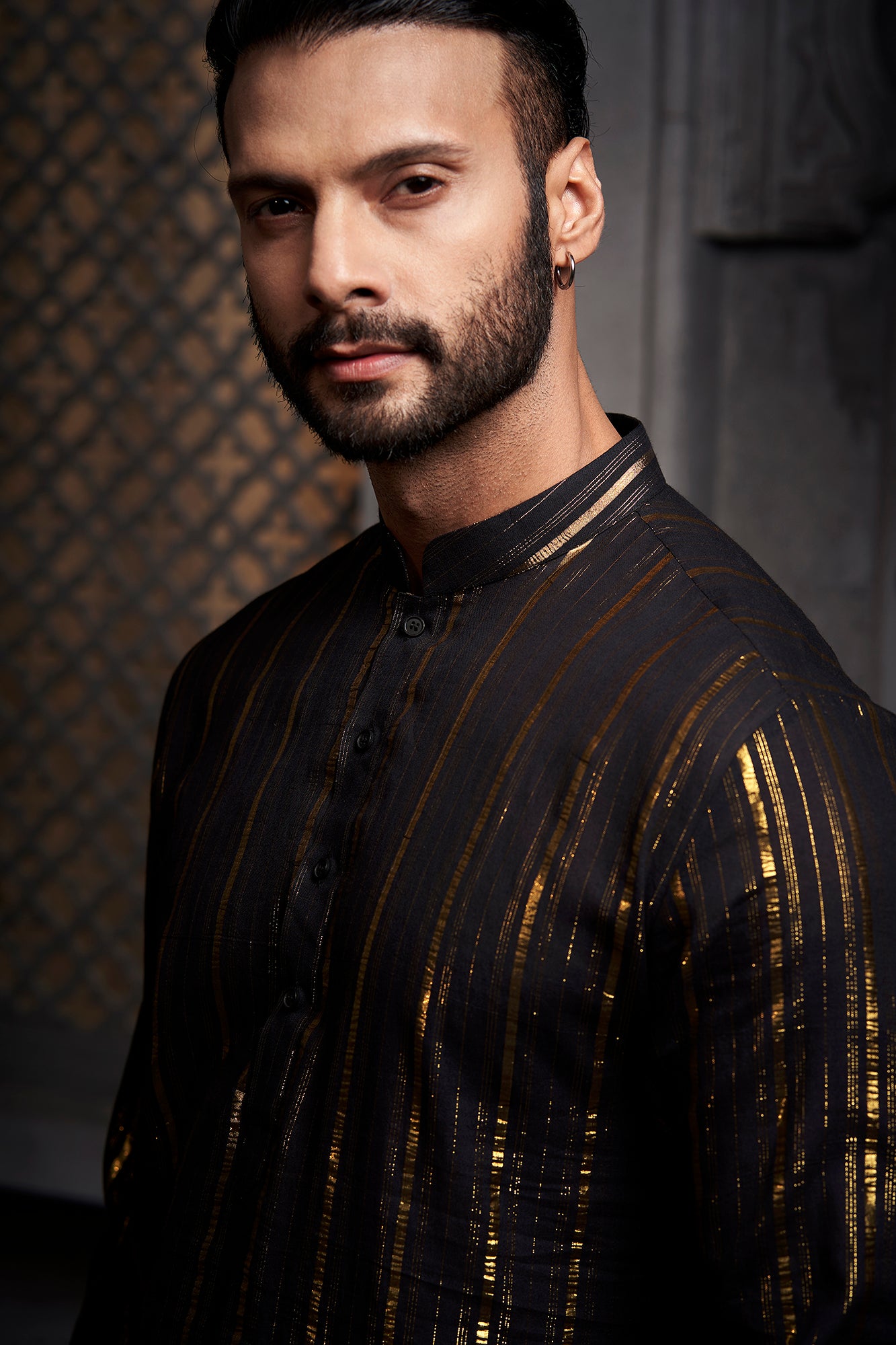 The Black Stripes Weave Kurta