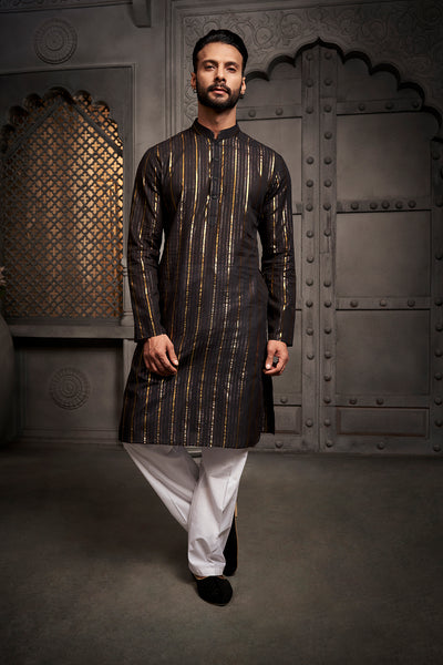 The Black Stripes Weave Kurta